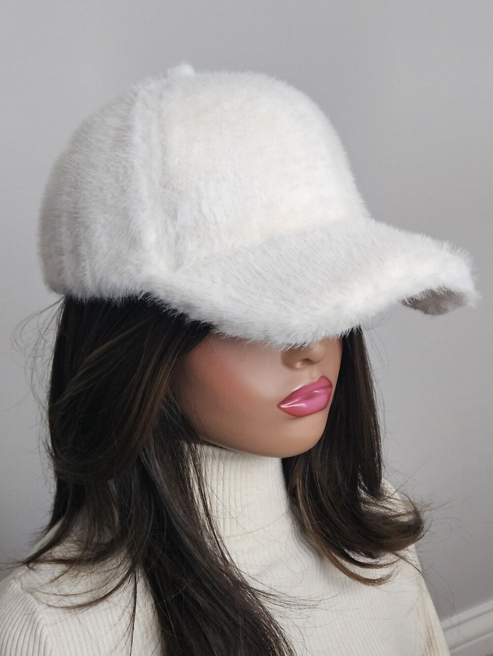New Ivory Faux Fur Mink Baseball Hat Cap